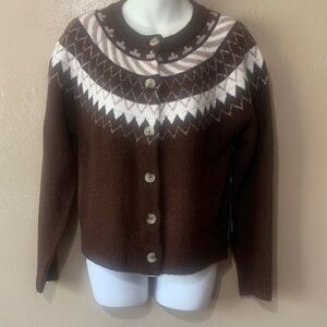 Cyrus size M Classic Brown Fair Isle Button-Front Cardigan Sweater NWT $110